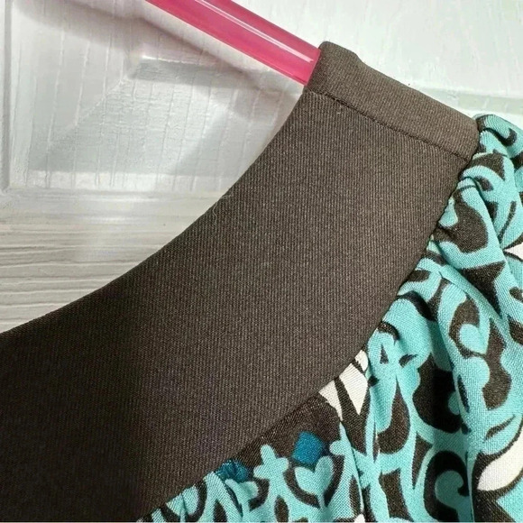 Inc International Concepts Short  Sleeved Blouse Ruffled Sleeves Brown/Blue Med - Picture 14 of 16